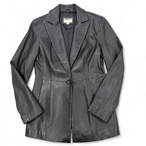 Cache Black Leather Tailored Blazer Jacket